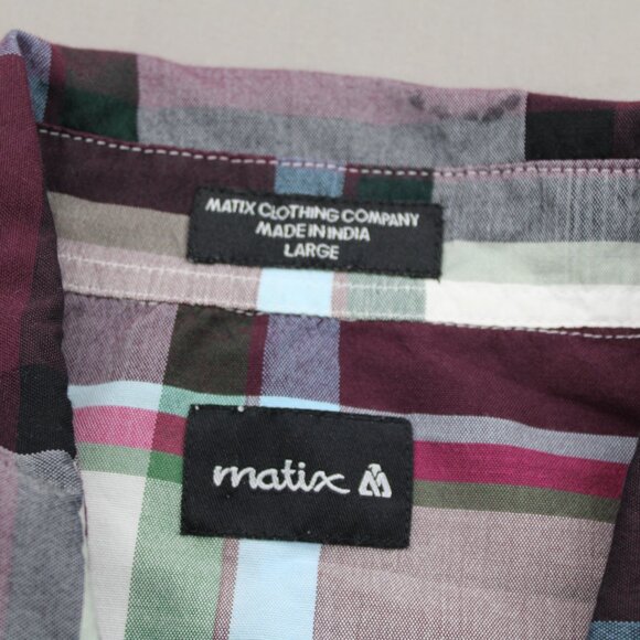 Button-Down Shirt - Blue and Maroon Plaid Pattern by Matix - Men's Large - Picture 10 of 10